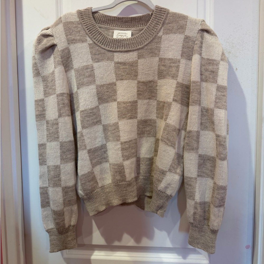 Loeffler Randall | Gingham Sweater in Oat & Cream